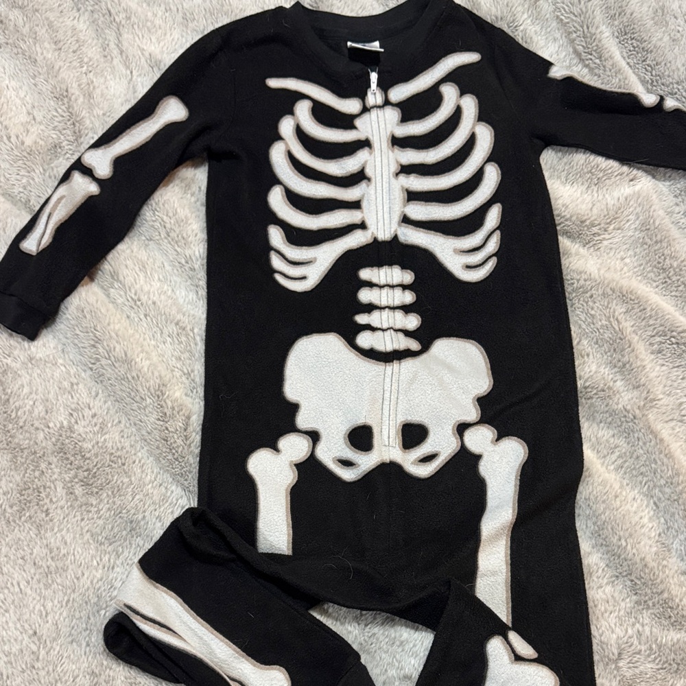 Black Skeleton Kids One Piece, No Hood